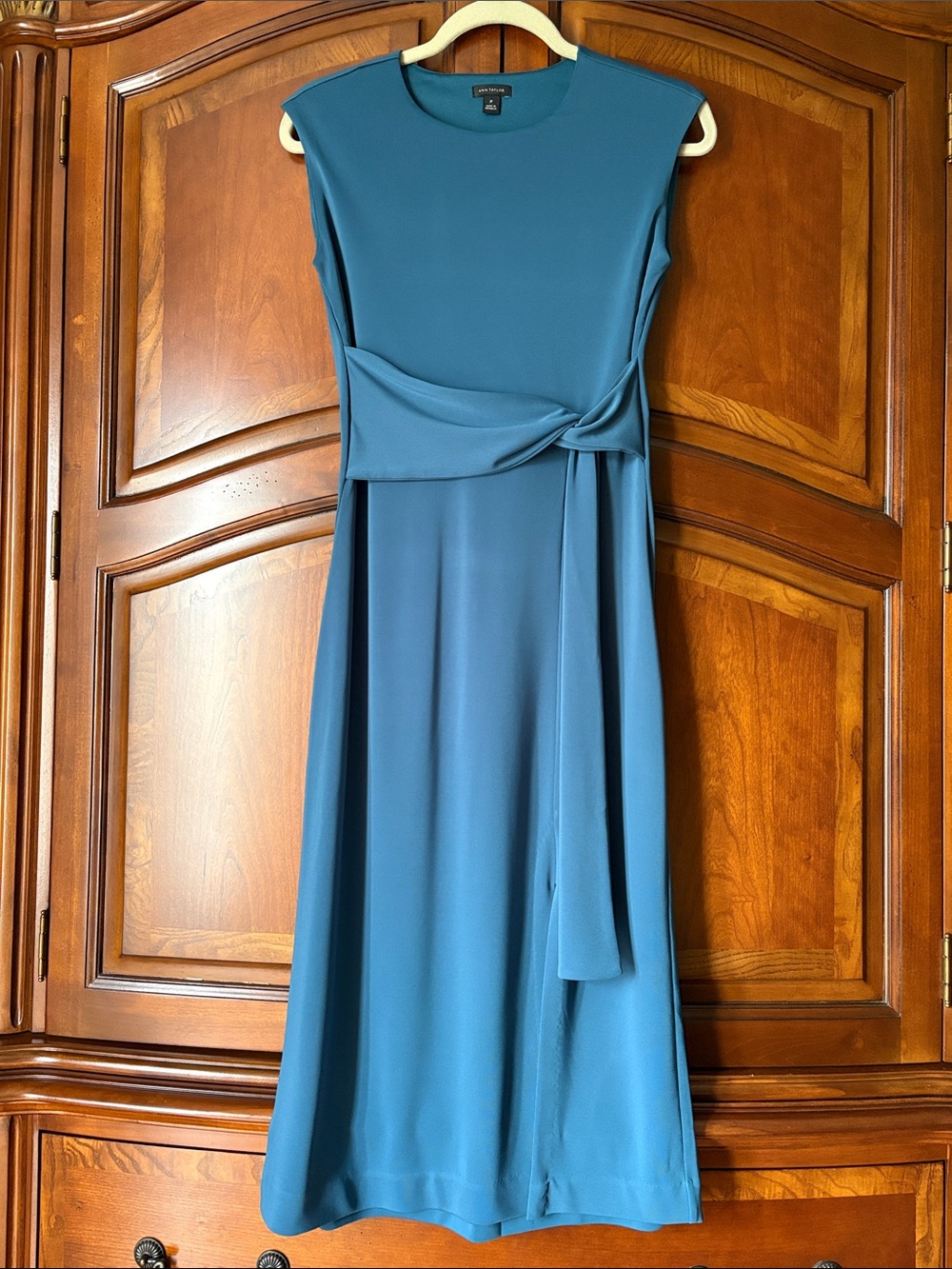 Ann Taylor Teal Knot-Waist Sleeveless Midi Dress, 2P